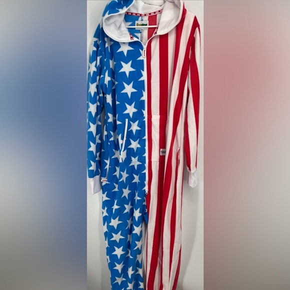 Tipsy Elves Sz M USA Hooded Patriotic American Flag Jumpsuit NWOT - Picture 4 of 6
